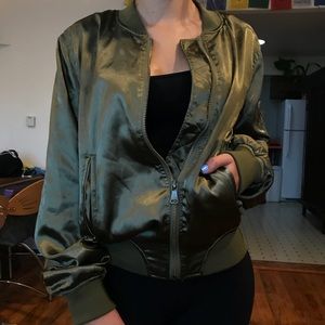 Green satin bomber